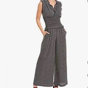 Max Studio Black and White Striped Wide-Leg Jumpsuit